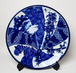 蓮華】古伊万里ベロ藍印判手蝶牡丹図角皿2枚組 (銅版